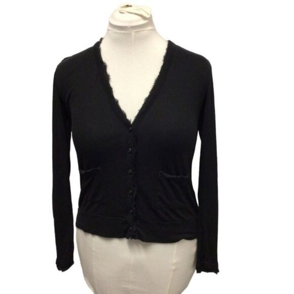Ann Taylor Women’s Long Sleeve V Neck 100% Tencel Cardigan, Black, size M - Picture 1 of 8
